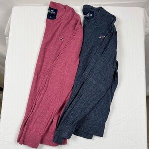 Hollister Men’s Sweater Bundle Small Crewneck Knit Pink Blue 2 pc Casual
